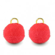 Pompom bedel met oog 10mm - Gold-neon pink